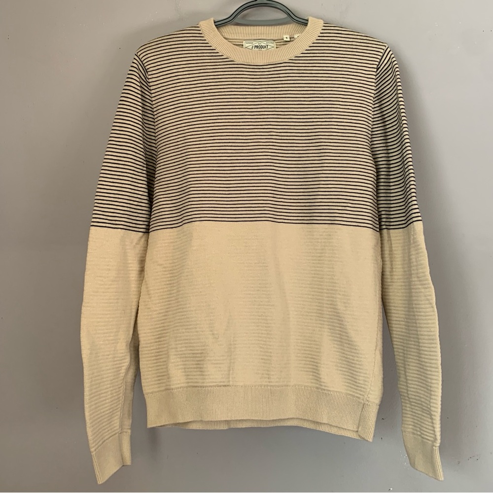 Produkt Men’s Cream Striped Cotton Crewneck Sweater Size S
